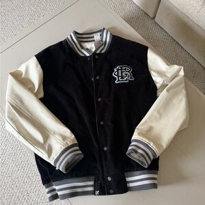 LRG Varsity Letterman Black White Corduroy Leather Men's Jacket